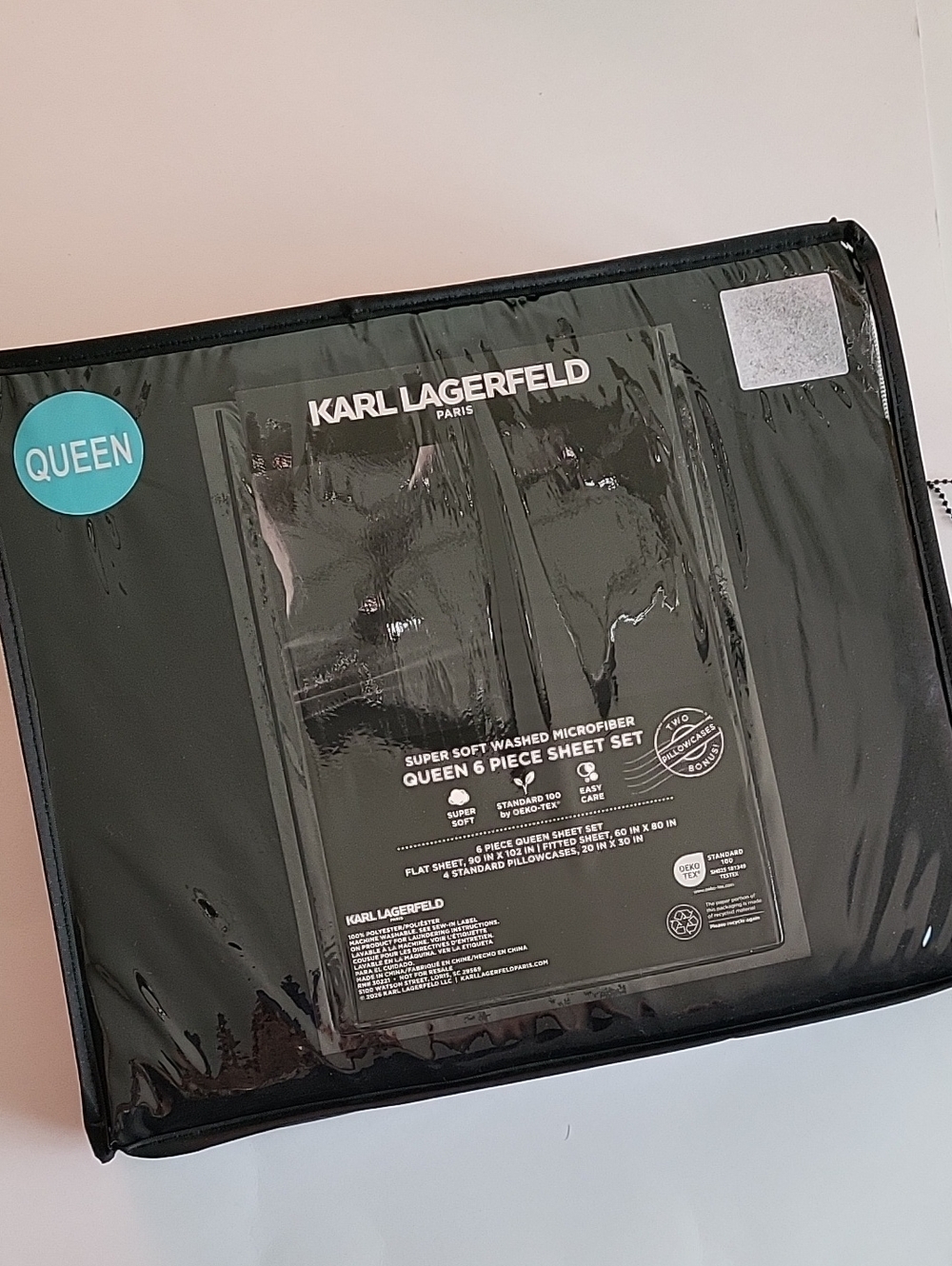 Karl Lagerfeld PARIS Queen size sheets set 6pc bedding QUEEN size BLACK